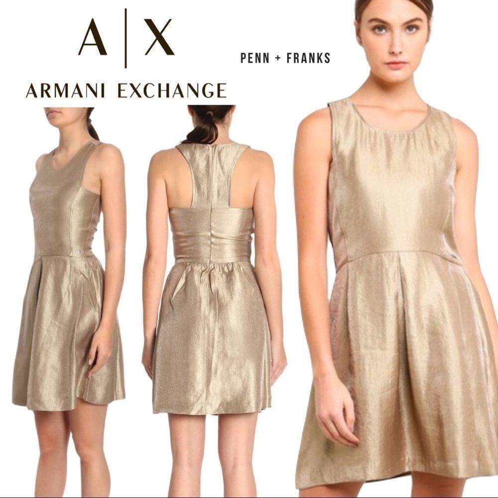 Armani Exchange Gold Metallic Short Dress NWT 12